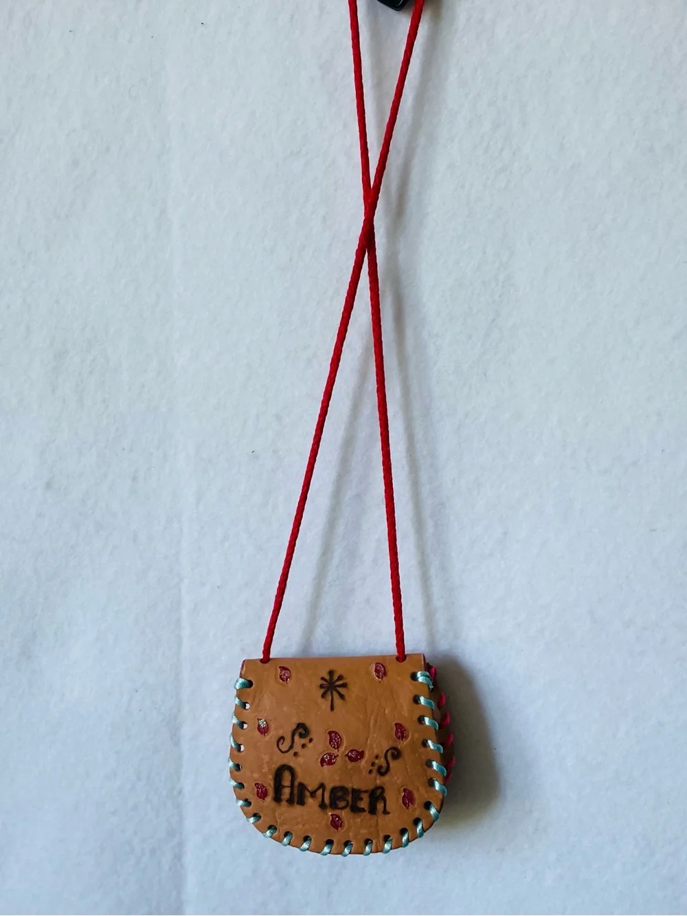 Kids Tan Leather Crossbody Bag with Red and Blue‎ Accents